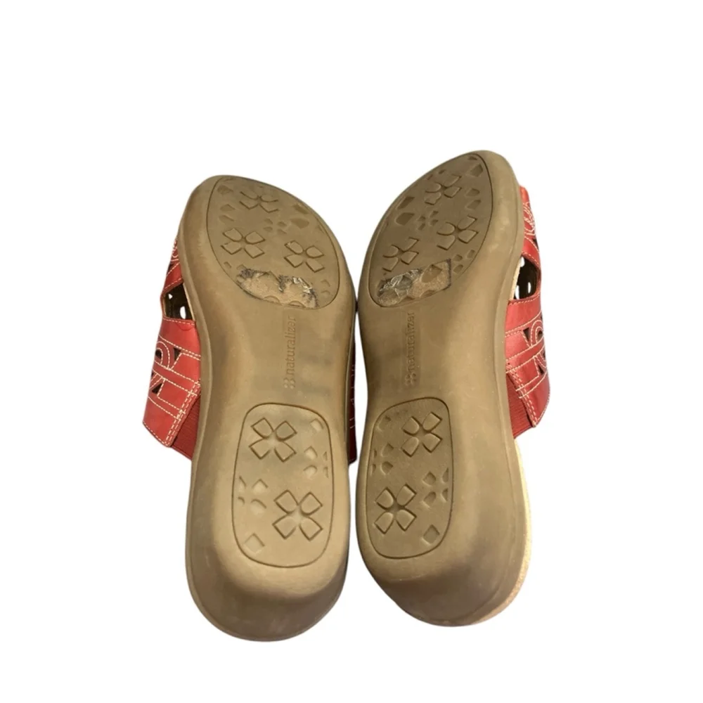 Naturalizer Red Leather Slide Sandals 9M Cutouts